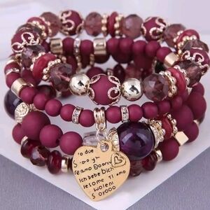 Elegant Gold and Purple Beaded Bracelet Set